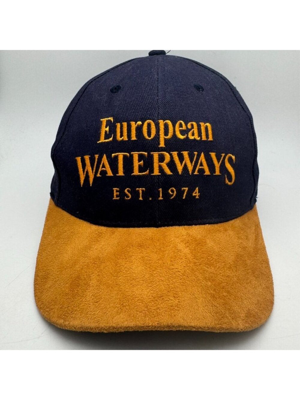 European Waterways Hat Cap Enchante Navy Tan Suede Brim Adjustable Barge Cruise
